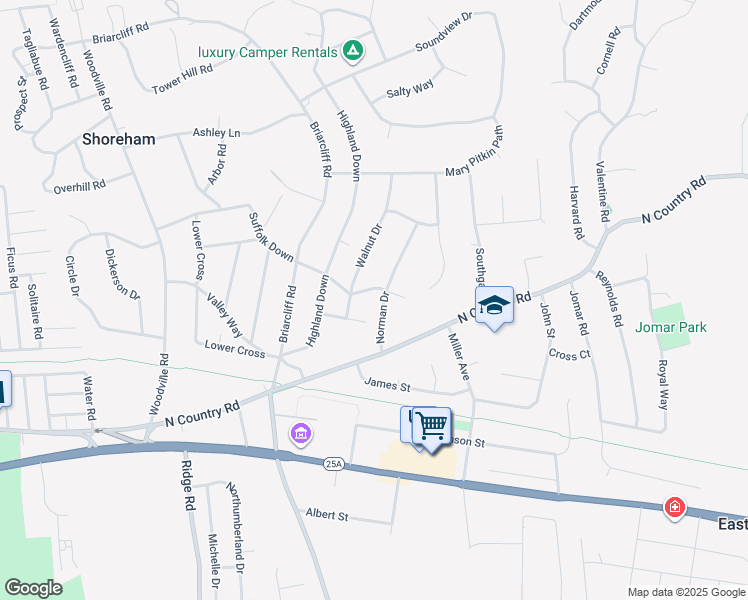 map of restaurants, bars, coffee shops, grocery stores, and more near 6 Norman Drive in Shoreham