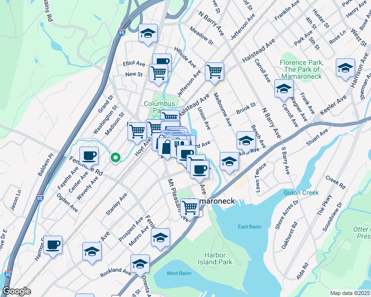 map of restaurants, bars, coffee shops, grocery stores, and more near 342 Mamaroneck Avenue in Mamaroneck