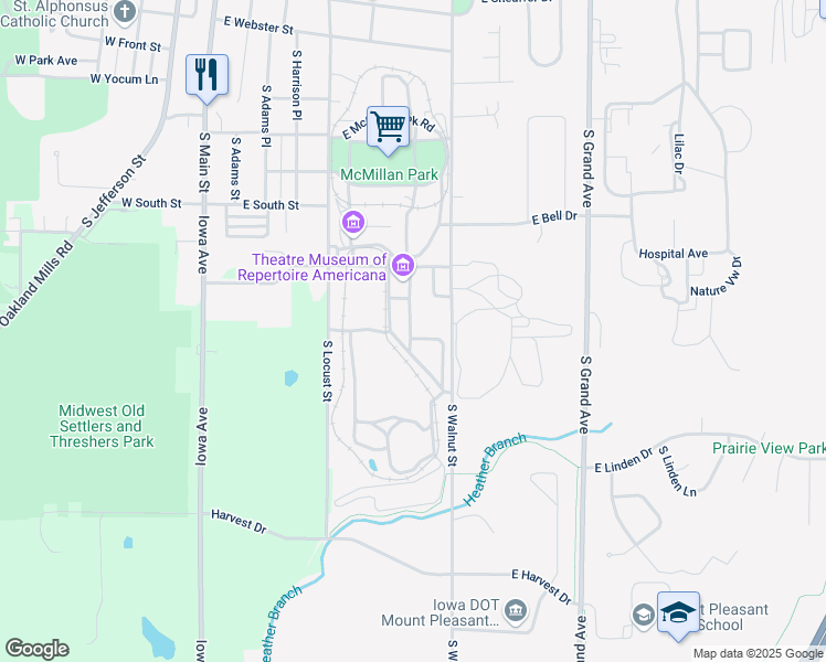 map of restaurants, bars, coffee shops, grocery stores, and more near 405 East Thresher Road in Mount Pleasant