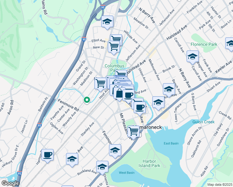 map of restaurants, bars, coffee shops, grocery stores, and more near 360 Mount Pleasant Avenue in Mamaroneck