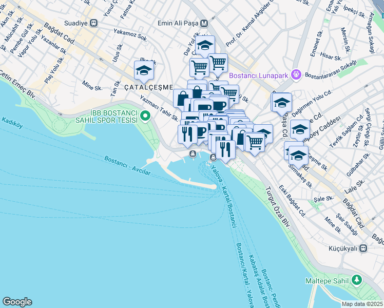 map of restaurants, bars, coffee shops, grocery stores, and more near İskele Yolu in İstanbul