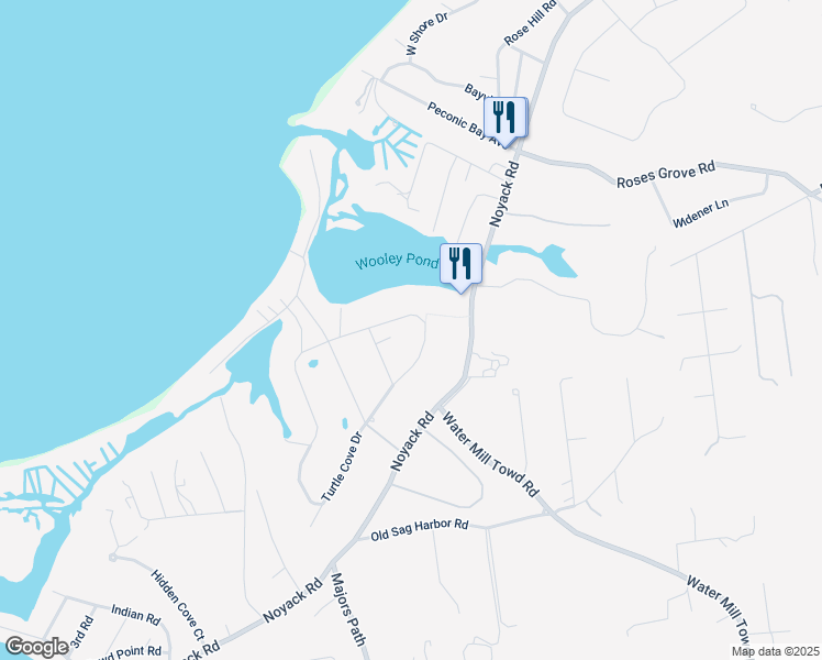 map of restaurants, bars, coffee shops, grocery stores, and more near 119 Wooleys Drive in Southampton