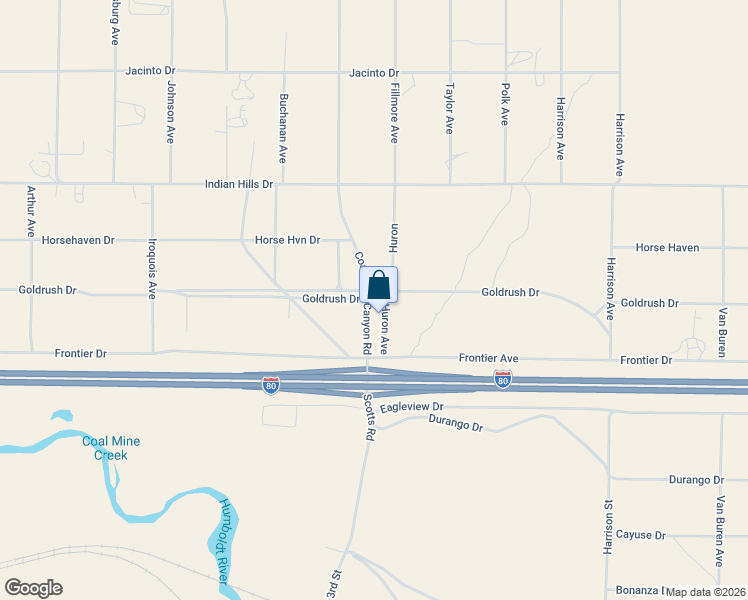 map of restaurants, bars, coffee shops, grocery stores, and more near Goldrush Drive in Elko County