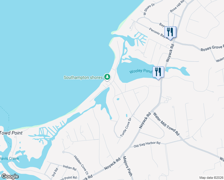 map of restaurants, bars, coffee shops, grocery stores, and more near 128 Twin View Drive in Southampton