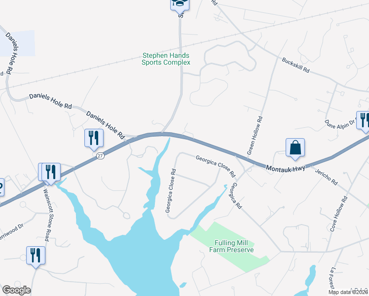 map of restaurants, bars, coffee shops, grocery stores, and more near 36 Georgica Close Road in East Hampton