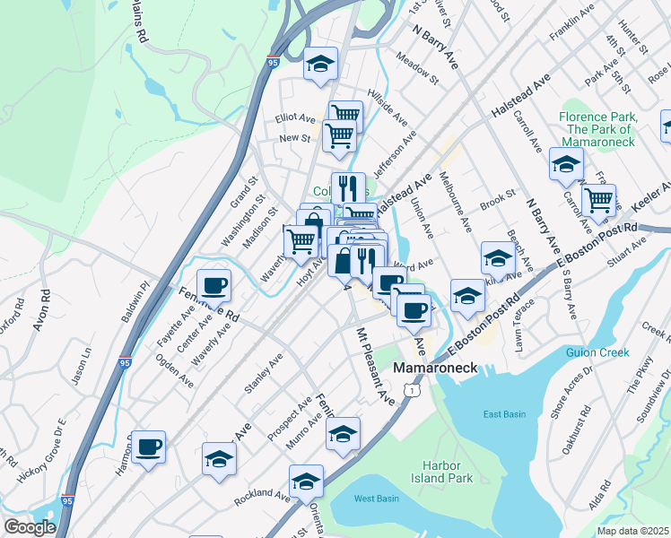 map of restaurants, bars, coffee shops, grocery stores, and more near 498 Mount Pleasant Avenue in Mamaroneck