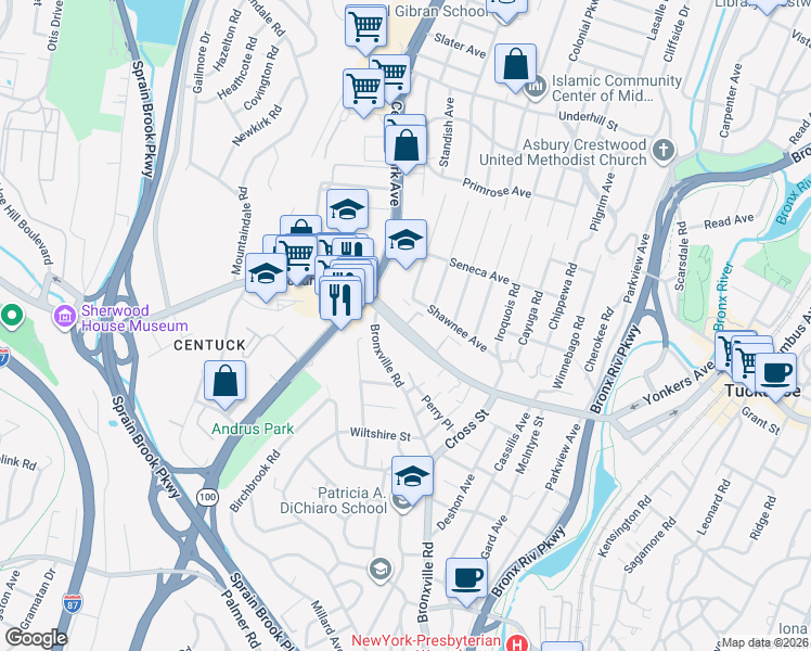 map of restaurants, bars, coffee shops, grocery stores, and more near 707 Tuckahoe Road in Yonkers