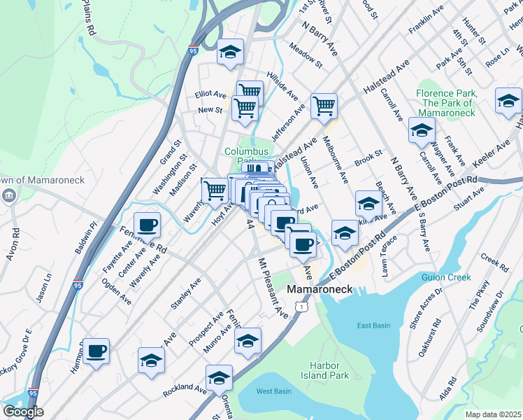 map of restaurants, bars, coffee shops, grocery stores, and more near 433 Mamaroneck Avenue in Mamaroneck