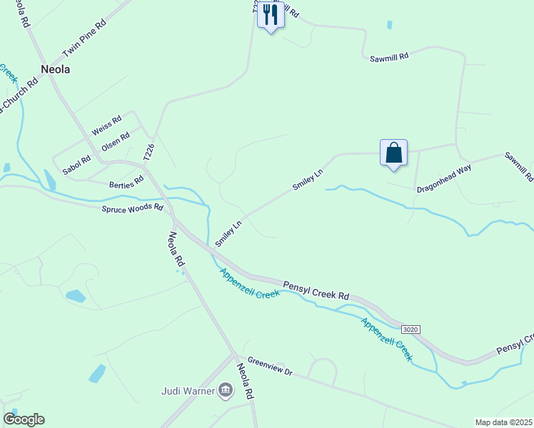 map of restaurants, bars, coffee shops, grocery stores, and more near 400 Smiley Lane in Stroudsburg