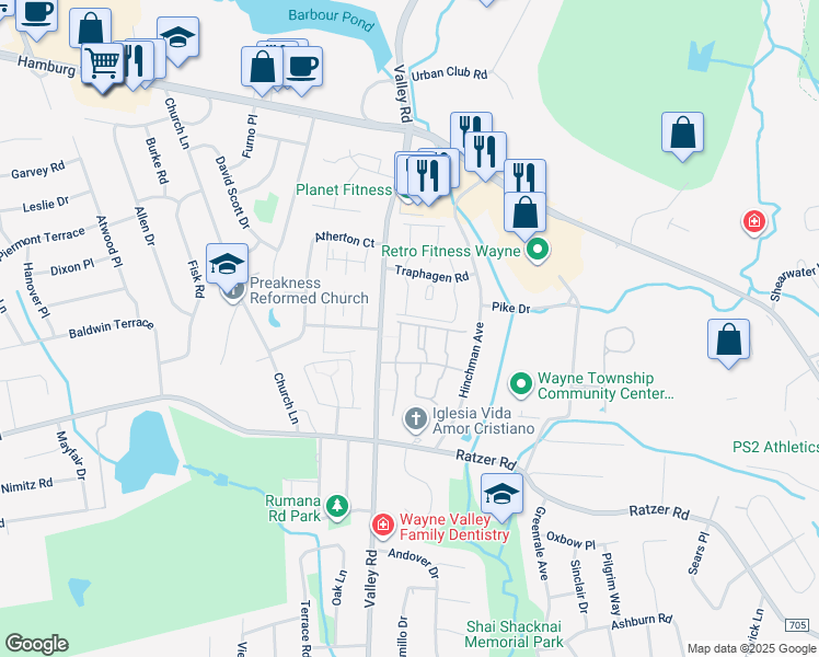 map of restaurants, bars, coffee shops, grocery stores, and more near 54 Knox Terrace in Wayne