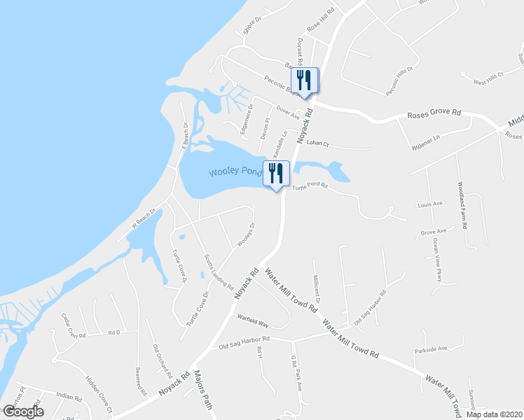 map of restaurants, bars, coffee shops, grocery stores, and more near 100 Wooleys Drive in Southampton