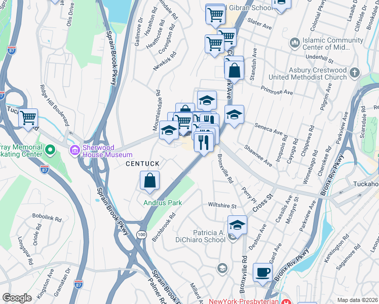 map of restaurants, bars, coffee shops, grocery stores, and more near 640 Tuckahoe Road in Yonkers