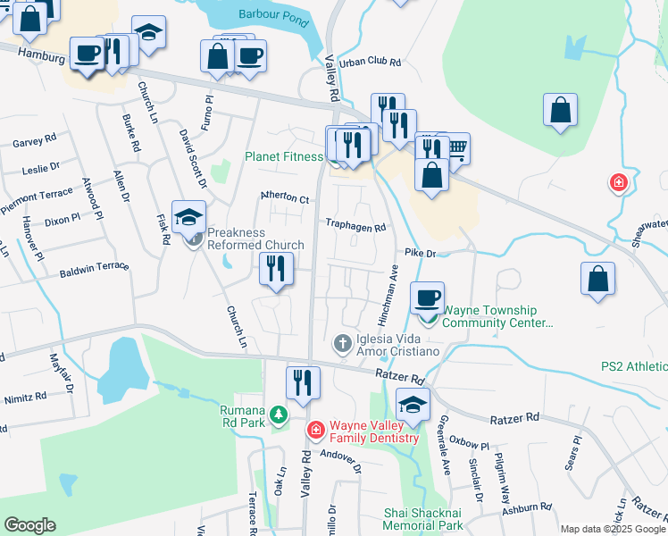 map of restaurants, bars, coffee shops, grocery stores, and more near 56 Knox Terrace in Wayne