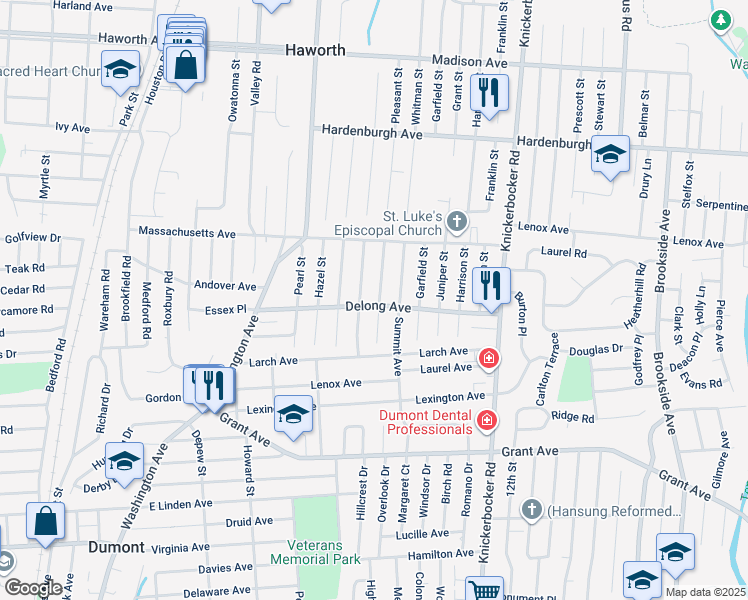 map of restaurants, bars, coffee shops, grocery stores, and more near 67 Beacon Street in Dumont