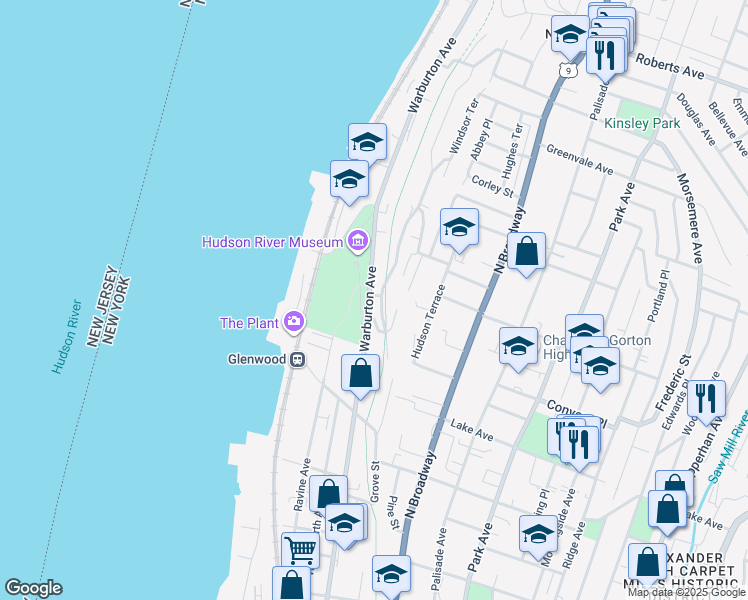 map of restaurants, bars, coffee shops, grocery stores, and more near 480 Warburton Avenue in Yonkers