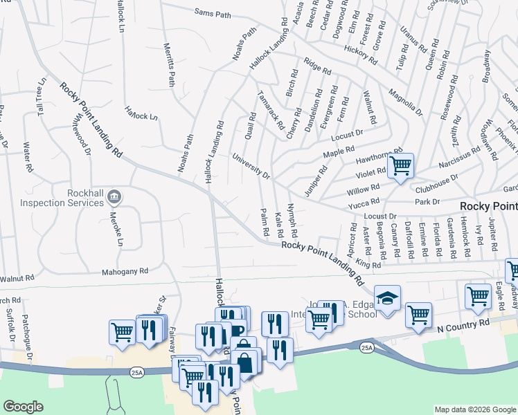 map of restaurants, bars, coffee shops, grocery stores, and more near 40 Kale Road in Rocky Point