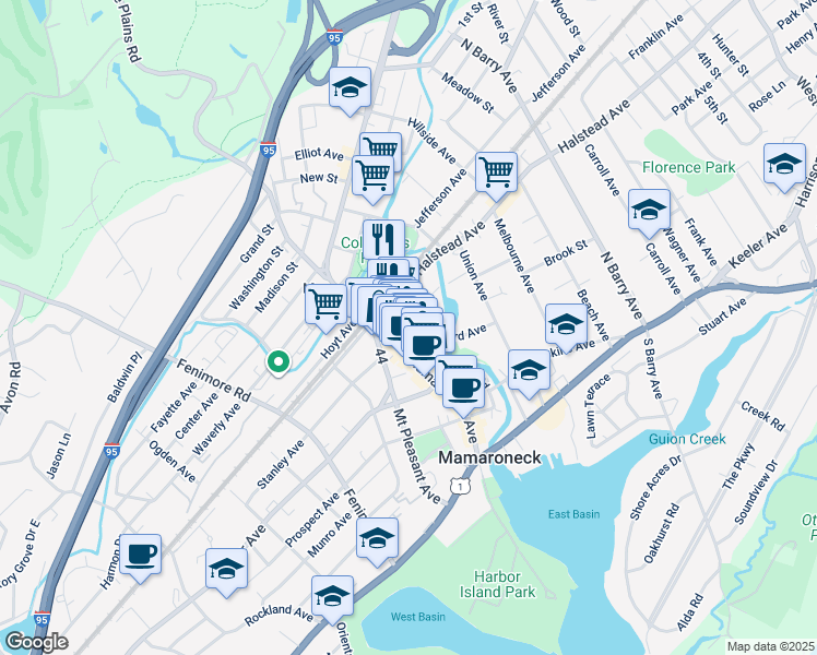 map of restaurants, bars, coffee shops, grocery stores, and more near 433 Mamaroneck Avenue in Mamaroneck