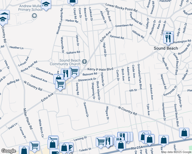 map of restaurants, bars, coffee shops, grocery stores, and more near 8 Belmont Road in Sound Beach