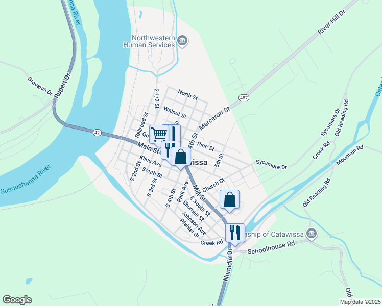 map of restaurants, bars, coffee shops, grocery stores, and more near 140 N 4th St in Catawissa