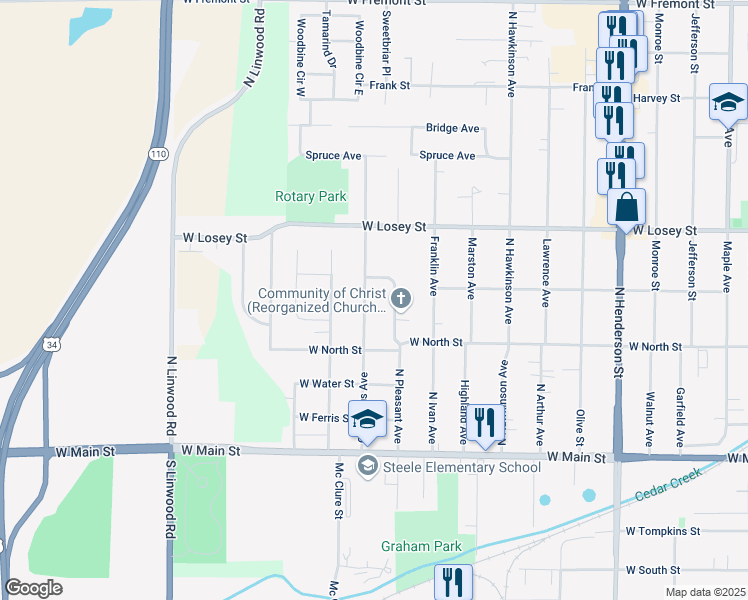 map of restaurants, bars, coffee shops, grocery stores, and more near 300-498 Columbus Ave in Galesburg