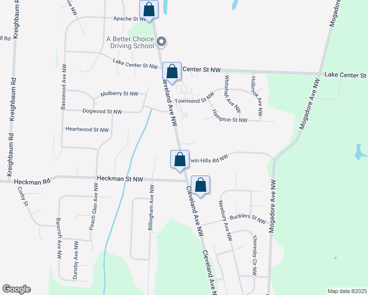 map of restaurants, bars, coffee shops, grocery stores, and more near 11438 Cleveland Avenue Northwest in Uniontown