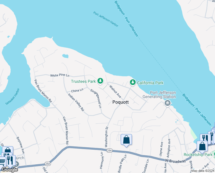 map of restaurants, bars, coffee shops, grocery stores, and more near 24 Walnut Avenue in Setauket- East Setauket