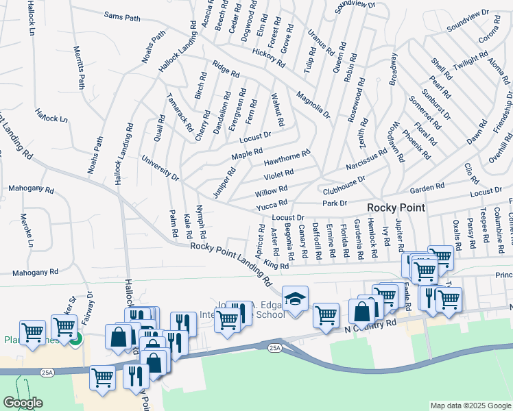 map of restaurants, bars, coffee shops, grocery stores, and more near 2 Willow Road in Rocky Point