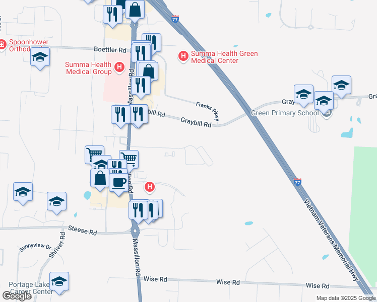 map of restaurants, bars, coffee shops, grocery stores, and more near 2000 Burgess Drive in Uniontown