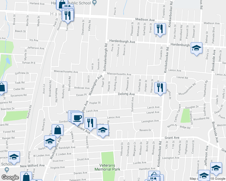 map of restaurants, bars, coffee shops, grocery stores, and more near 50 Harding Avenue in Dumont