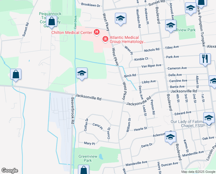 map of restaurants, bars, coffee shops, grocery stores, and more near 11 Ryerson Avenue in Pequannock Township