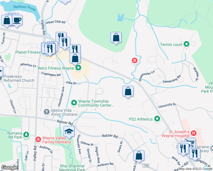 map of restaurants, bars, coffee shops, grocery stores, and more near 814 4 Seasons Drive in Wayne