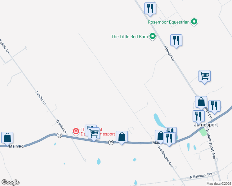 map of restaurants, bars, coffee shops, grocery stores, and more near 1386 Main Road in Laurel