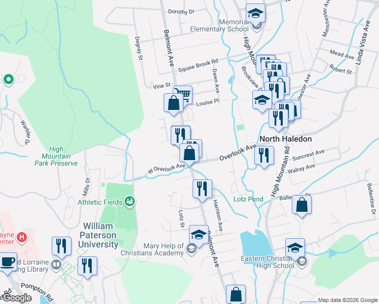 map of restaurants, bars, coffee shops, grocery stores, and more near 886 Belmont Avenue in North Haledon