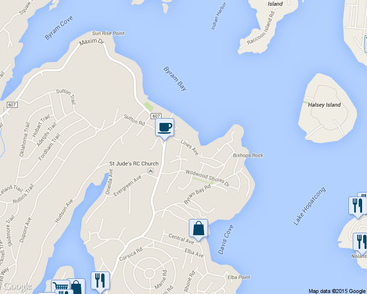 map of restaurants, bars, coffee shops, grocery stores, and more near 30 Lines Avenue in Hopatcong