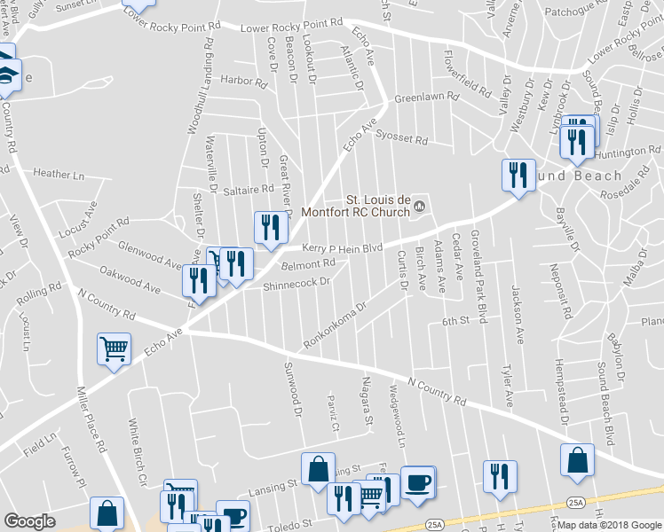 map of restaurants, bars, coffee shops, grocery stores, and more near 8 Belmont Road in Sound Beach