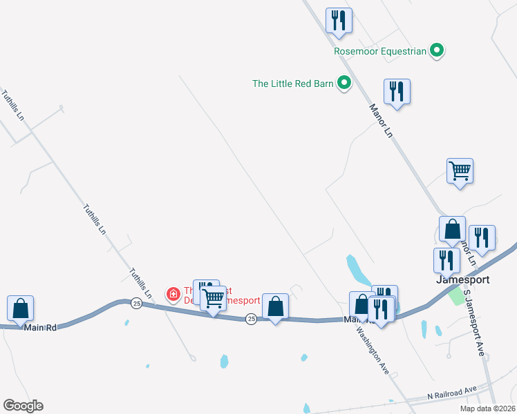 map of restaurants, bars, coffee shops, grocery stores, and more near 1386 Main Road in Laurel