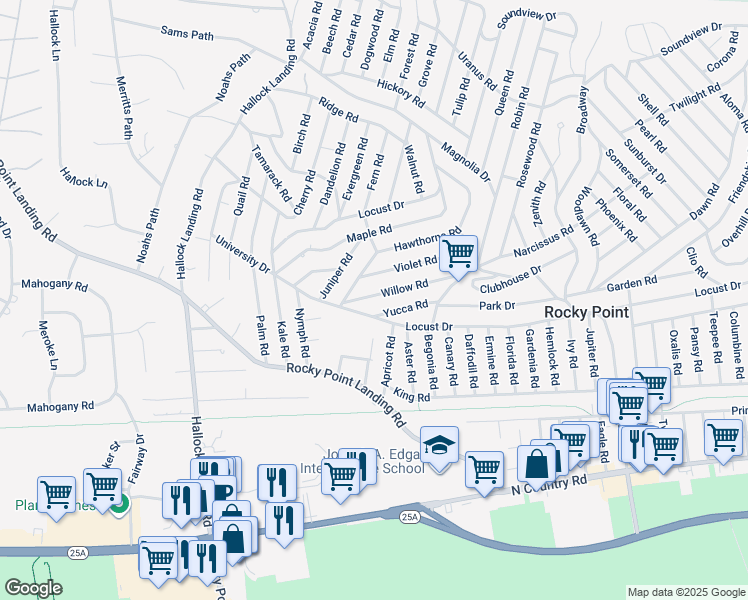 map of restaurants, bars, coffee shops, grocery stores, and more near 2 Willow Road in Rocky Point