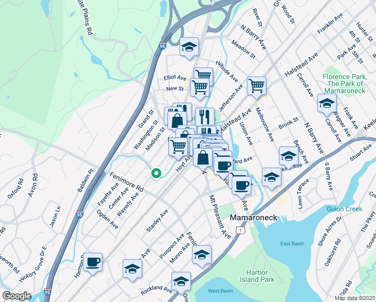 map of restaurants, bars, coffee shops, grocery stores, and more near 540 Mamaroneck Avenue in Mamaroneck