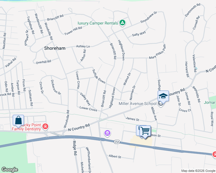 map of restaurants, bars, coffee shops, grocery stores, and more near 28 Suffolk Down in Shoreham