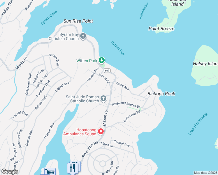 map of restaurants, bars, coffee shops, grocery stores, and more near 47 Maxim Drive in Hopatcong
