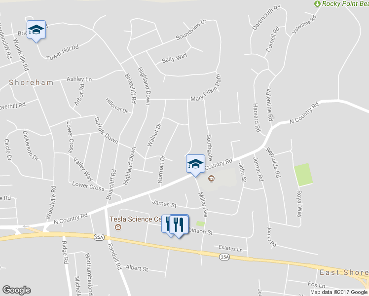 map of restaurants, bars, coffee shops, grocery stores, and more near 14 Josephine Boulevard in Shoreham