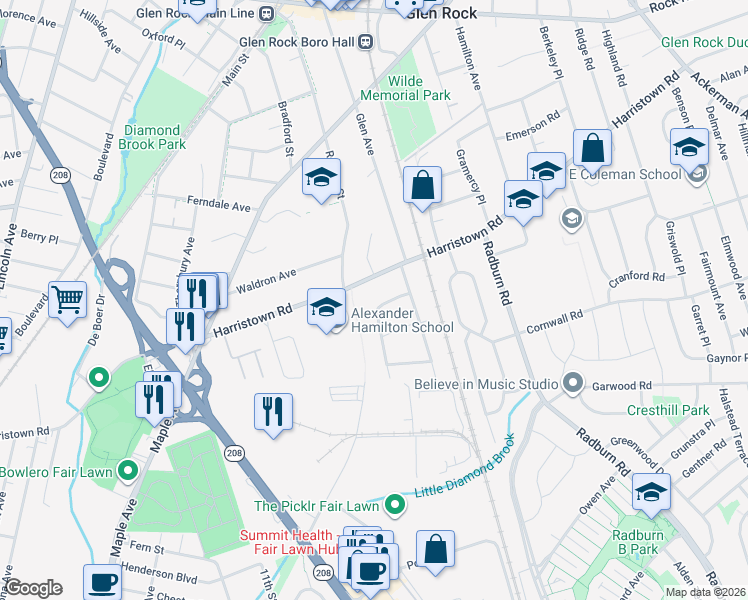 map of restaurants, bars, coffee shops, grocery stores, and more near 20 Brookfield Avenue in Glen Rock