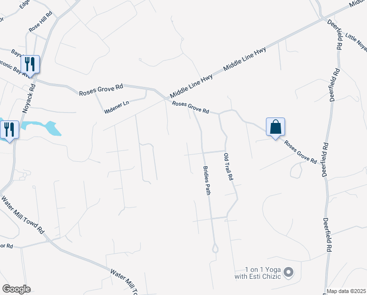 map of restaurants, bars, coffee shops, grocery stores, and more near 39 West Trail Road in Southampton