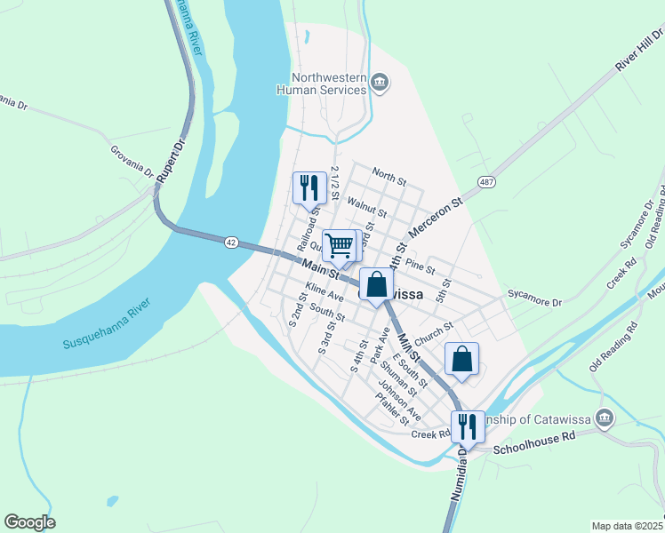 map of restaurants, bars, coffee shops, grocery stores, and more near 223 Main St in Catawissa
