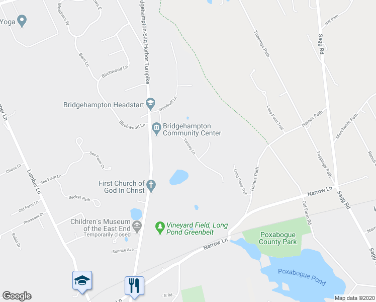 map of restaurants, bars, coffee shops, grocery stores, and more near 28 Tansey Lane in Bridgehampton