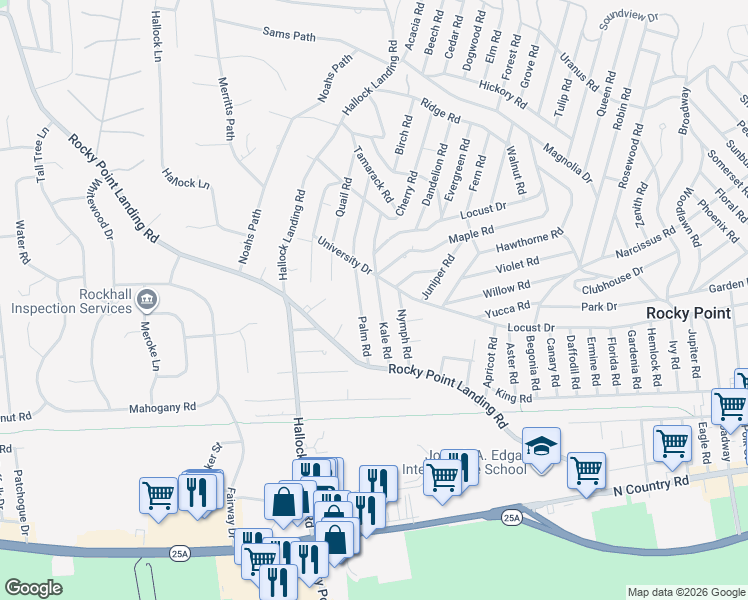 map of restaurants, bars, coffee shops, grocery stores, and more near 40 Kale Road in Rocky Point