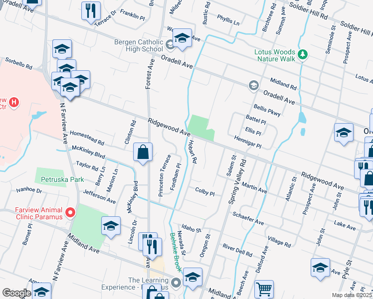 map of restaurants, bars, coffee shops, grocery stores, and more near 544 Hobart Road in Paramus