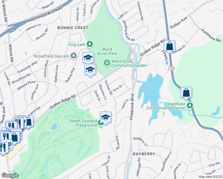 map of restaurants, bars, coffee shops, grocery stores, and more near 6 Avis Drive in New Rochelle