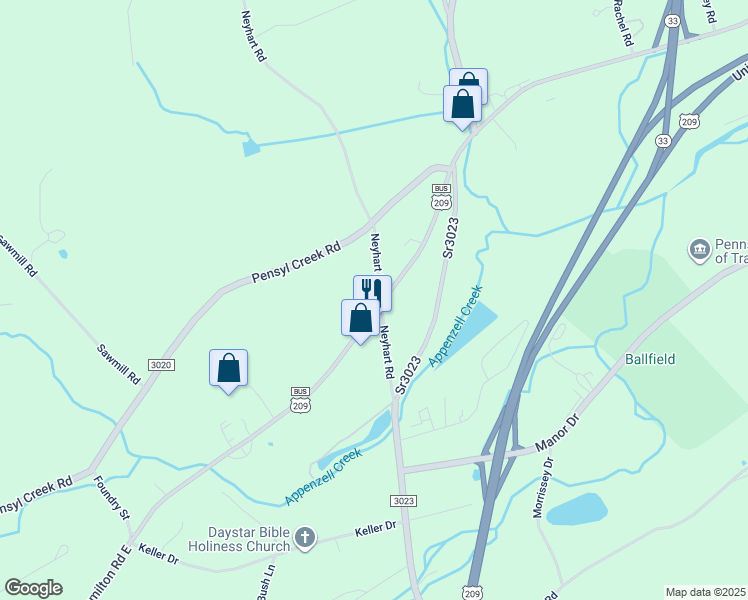 map of restaurants, bars, coffee shops, grocery stores, and more near 6151 U.S. 209 in Stroudsburg