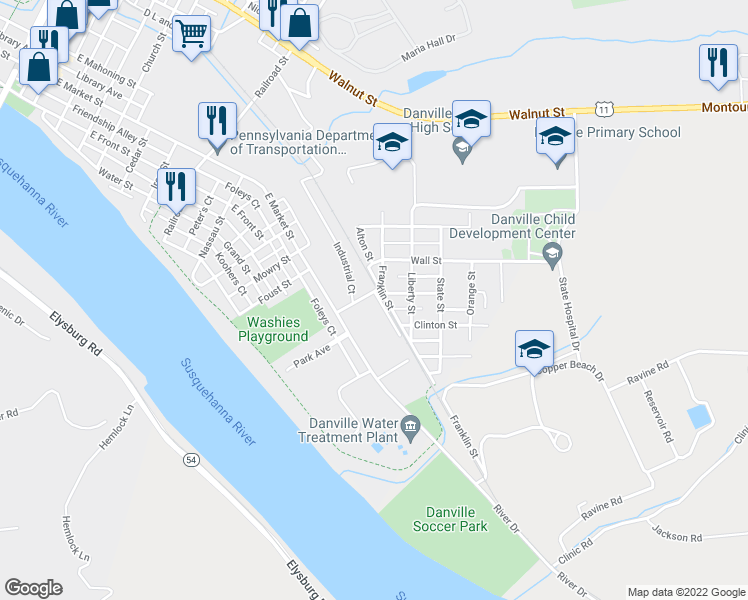 map of restaurants, bars, coffee shops, grocery stores, and more near 12 Co-Op Court in Danville
